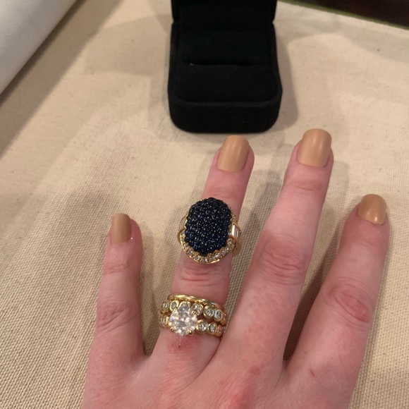 Blue Sapphire and Diamond Halo Cocktail Ring - Picture 7 of 8